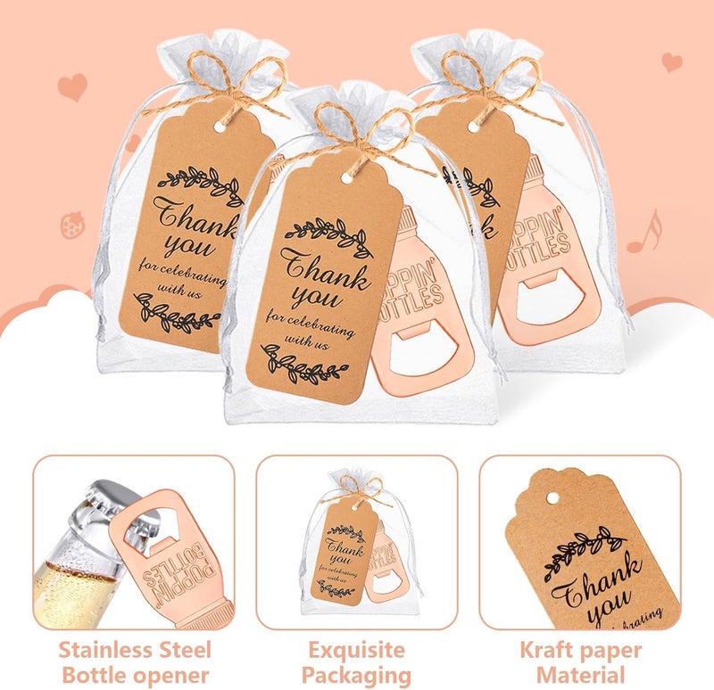KaGrbves 50pcs Poppin Bottle Openers, Baby Shower Party Return Gifts Favors for Guests, Souvenirs with Gift Tags and White Bags in Bluk(Rose Golden) - Image 3